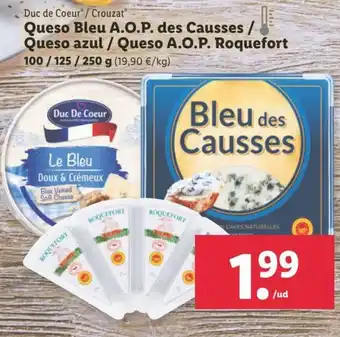 Lidl Queso Bleu A.O.P des Causses/Queso azul/Queso A.O.P Roquefort 100/125/250g oferta
