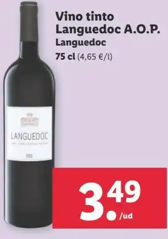 Lidl Vino tinyo Languedoc A.O.P Languedoc 75cl oferta