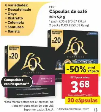 Lidl L'or Cápsulas de café 20 x 5,2g oferta