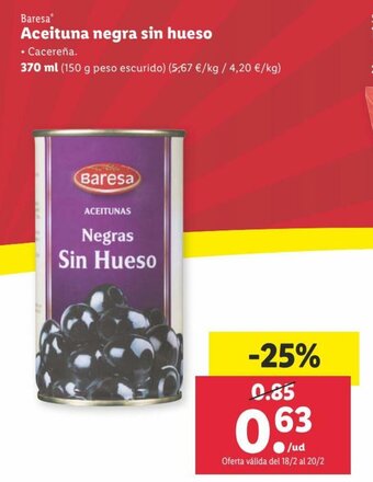 Lidl Baresa Aceituna negra sin hueso 370ml oferta