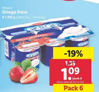 Lidl Milbona Griego fresa 6 x 125g oferta