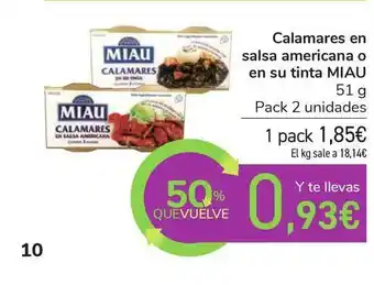 Carrefour Miau Calamares En Salsa Americana O En Su Tinta 51g oferta