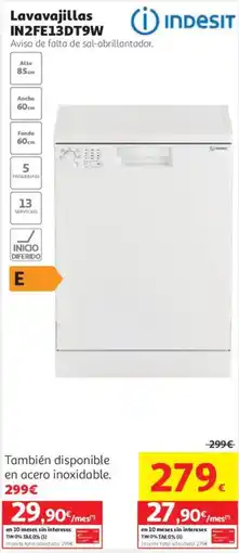 Alcampo Indesit lavavajillas IN2FE13DT9W oferta