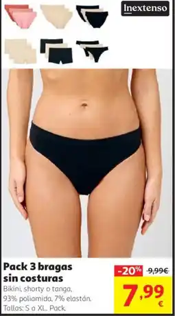 Alcampo Inextenso pack 3 bragas sin costuras oferta