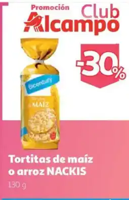 Alcampo Bicentury tortitas de maíz o arroz NACKIS oferta