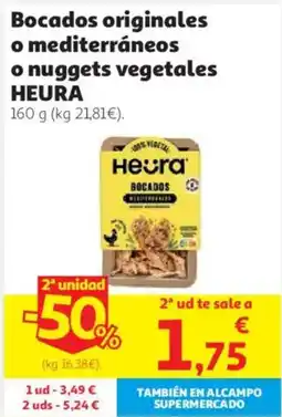 Alcampo Heura bocados originales o mediterráneos o nuggets vegetales oferta