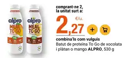 BonpreuEsclat alpro batut de proteïna to go de xocolata i plàtan o mango oferta