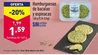 ALDI Hamburguesas de bacalao y espinacas 160g oferta