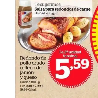 La Sirena Redondo De Pollo Crudo Relleno De Jamón Y Queso 800g oferta