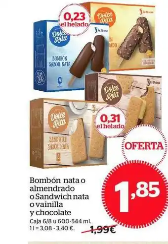 La Sirena Bombón Nata O Almendrado O Sandwich Nata O Vainilla Y Chocolate 600-544ml oferta