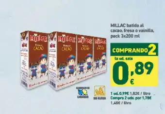 HiperDino Millac Batido Al Cacao Fresa O Vainilla 3 x 200ml oferta