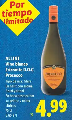Lidl Allini vino blanco frizzante d.o.c. prosecco oferta