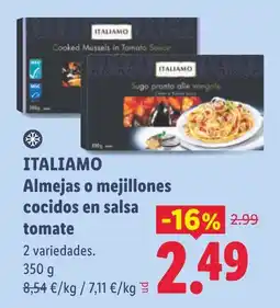 Lidl Italiamo almejas o mejillones cocidos en salsa tomate oferta