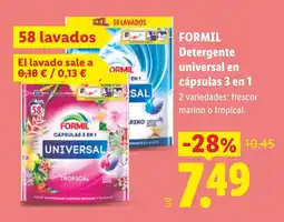 Lidl Formil Detergente universal en cápsulas 3 en 1 oferta