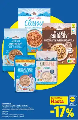 Lidl Crownfield copos de avena / muesli / special flakes oferta