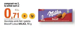 BonpreuEsclat Milka - xocolata amb llet i galeta biscoff lotus oferta