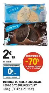 E.Leclerc Bicentury - tortitas de arroz chocolate negro o yogur oferta