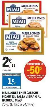 E.Leclerc Miau - mejillones en escabeche, picantes, salsa vieira o al natural oferta