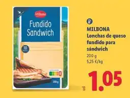 Lidl Milbona - lonchas de queso fundido para sandwich oferta