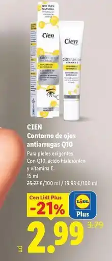 Lidl Cien - contorno de ojos antiarrugas q10 oferta