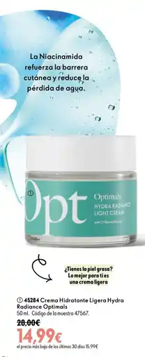 Oriflame Optimals crema hidratante ligera hydra radiance oferta