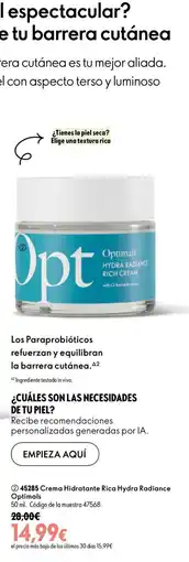 Oriflame Optimals crema hidratante rica hydra radiance oferta