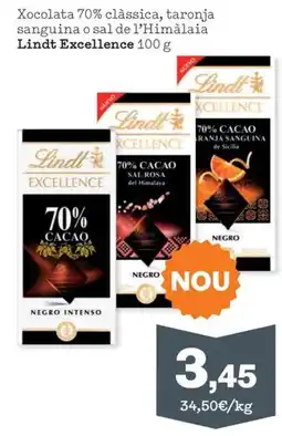 Sorli Lindt Excellence xocolata 70% clàssica, taronja sanguina o sal de l'Himàlaia oferta