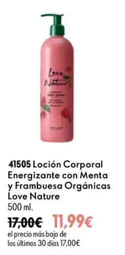 Oriflame Love Nature loción corporal energizante con menta y frambuesa orgánicas oferta