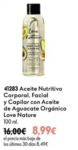 Oriflame Love Nature aceite nutritivo corporal facial y capilar con aceite de aguacate orgánico oferta