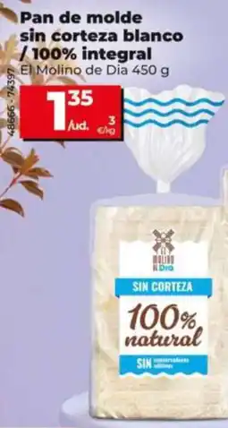 Dia Supermercados El Molino de Dia pan de molde sin corteza blanco oferta