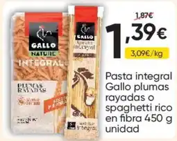 FROIZ Gallo pasta integral plumas rayadas o spaghetti rico en fibra oferta