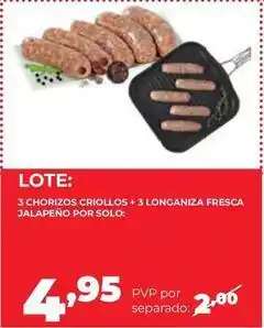 Alimerka Chorizos criollos + longaniza fresca jalapeno oferta