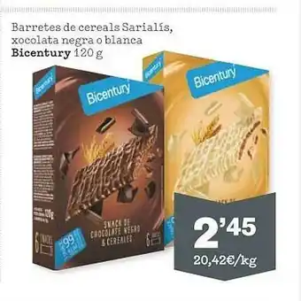 Sorli Barretes De Cereals Sarialís Xocolata Negra O Blanca Bicentury oferta
