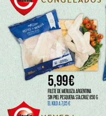 Claudio Filete De Merluza Argentina Sin Piel Pesquera Sta Cruz oferta
