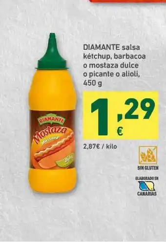 HiperDino Diamante Salsa Kétchup Barbacoa O Mostaza Dulce O Picante O Alioli 450g oferta