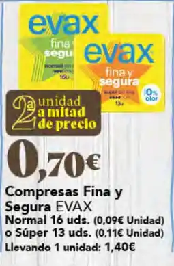 Gadis evax compresas fina y segura oferta