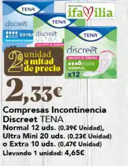 Gadis Tena compresas incontinencia discreet oferta