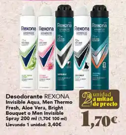 Gadis Rexona desodorante invisible aqua, men thermo fresh, aloe vera, bright bouquet o men invisible oferta