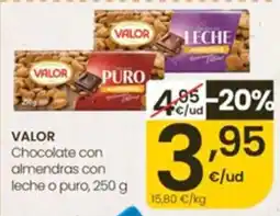Eroski Valor chocolate con almendras con leche o puro oferta