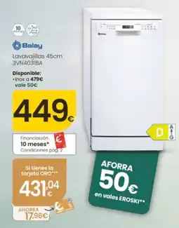 Eroski Balay lavavajillas 45cm 3VN4031BA oferta