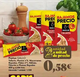 Gadis Gallo - pastas tallarin, plumas n. 3, macarrones rayados, fide o pilmas rayadas oferta