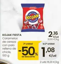 Eroski Kojak fiesta caramelos de cereza con palo relleno de chicle oferta