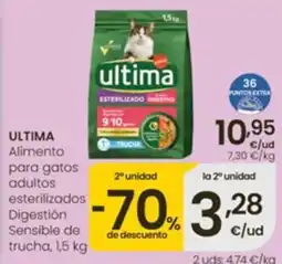 Eroski ultima alimento para gatos adultos esterilizados digestión sensible de trucha oferta