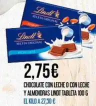 Claudio Lindt - chocolate con leche o con leche y almendras oferta