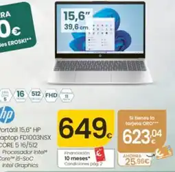 Eroski hp portátil 15,6" hp laptop fd1003nsx oferta