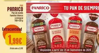 Panrico - pan de molde familiar blanco o integral