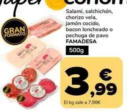 Supeco Famadesa - salami, salchichon, chorizo vela, jamón cocido, bacon loncheado o pechuga de pavo oferta