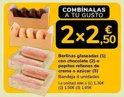 Supeco Berlinas glaseadas con chocolate o pepitos rellenos de crema o azucar oferta