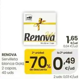 Eroski Renova - servilleta blanca gold, 2 capas, 40 uds oferta