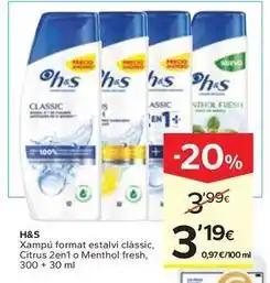 Caprabo H&s - xampú format estalvi clàssic, citrus 2en1 o menthol fresh oferta